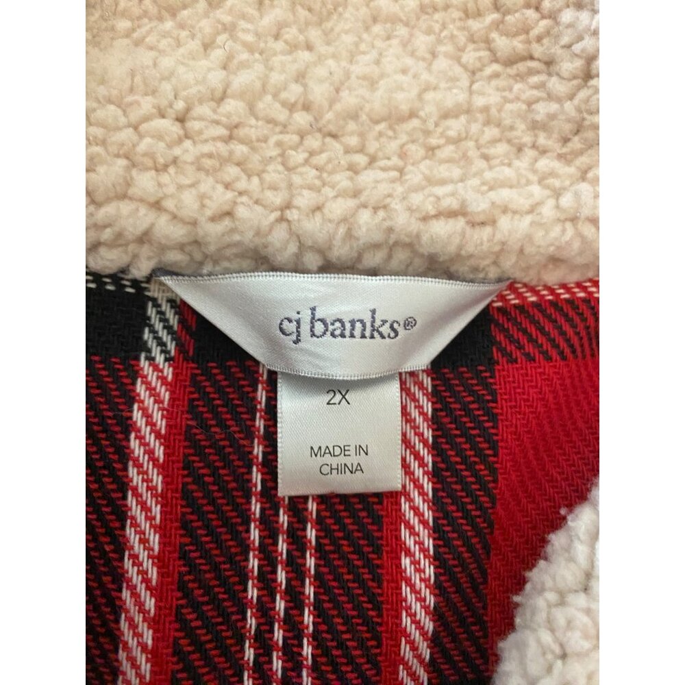 CJ Banks Red & Black Plaid Sherpa Collar Jacket 2X - Picture 3 of 10